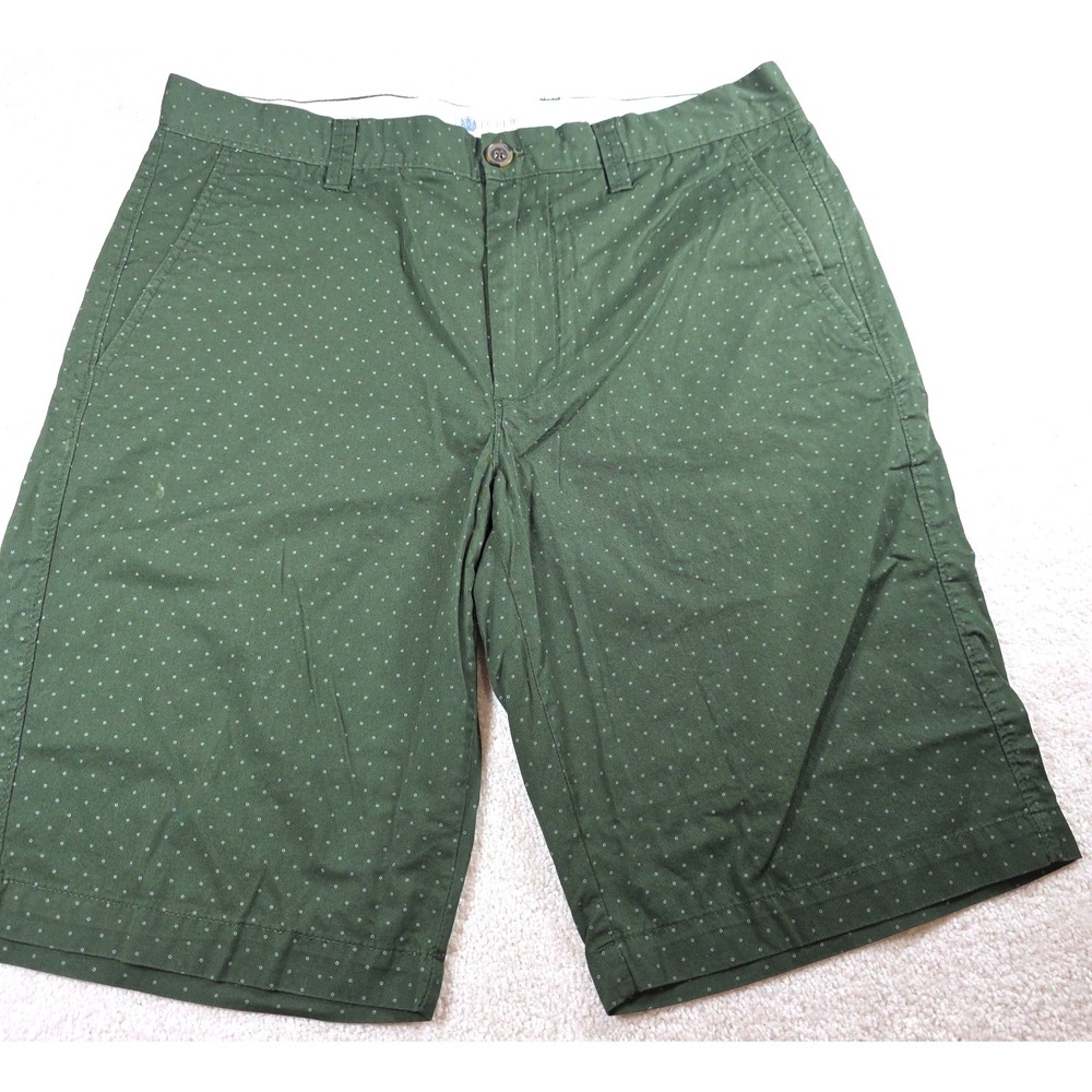 J.Crew Shorts Mens 32 Green Dot Print Cotton Chino Flat Front Slash Pocket